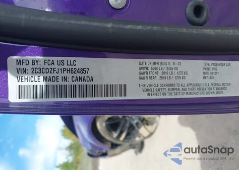 2023 Dodge Challenger R/T Scat Pack Widebody из США, поврежденный, VIN 2C3CDZFJ1PH624857